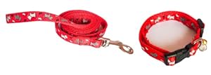 RvPaws Dog Collar and Leash Set Puppy Printed, Adjustable Nylon Collar with Leash for Small and Medium Dogs, Quick Release and Breathable Collar Set for Puppies, Dog & Cat 15 MM (Red Color)