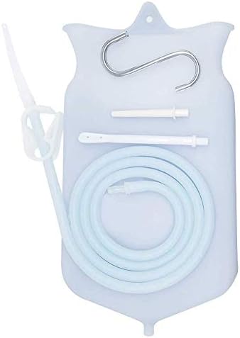 Abyclean Non-Toxic Silicone Enema Bag Kit BPA and Phthalates Free Douche for Colon Cleansing with Hose, 3 Nozzle (2 Quart Transparent)