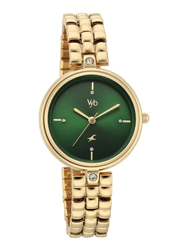 Image of Fastrack Vyb Iconique with Quartz Analog Green Dial Gold Zinc Alloy Strap Watch for Girls - FV60115YM01W