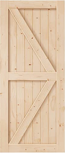 38In X 84In Sliding Barn Wood Door With Hardware Kit & Handle, There In One Series Unfinished #TOP3