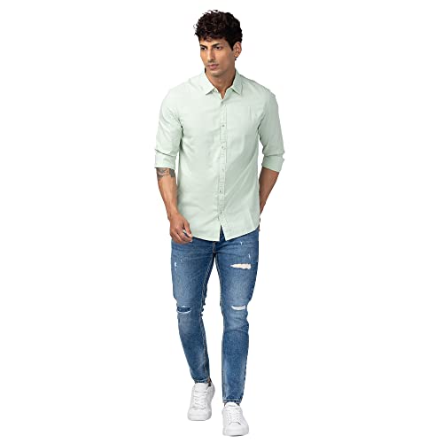 Image of Spykar Full Sleeves Cotton Blend Slim Fit Shirt for Men