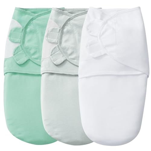 Image of david's kids 100% Cotton 3 Pack Baby Swaddle Wrap for 0-3 Months, Soft Swaddle Blanket for Newborn Infant, Adjustable Baby Wrap Sleep Sacks for Boys Girls, Newborn Essentials,White & Grey & Green