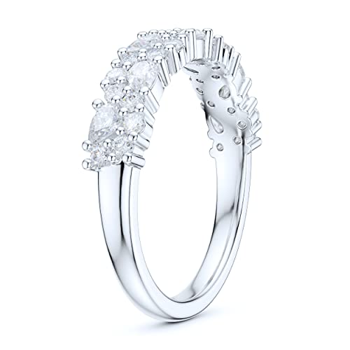 4.3mm Wide Sterling Silver Cluster Simulated Marquise and Round Diamond Half Eternity Ring4