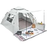 PeakCraft ポップアップテント 3-4人用 防水・UVカット W200×H150×D200cm アイボリー メッシュ通気性 コンパクト収納