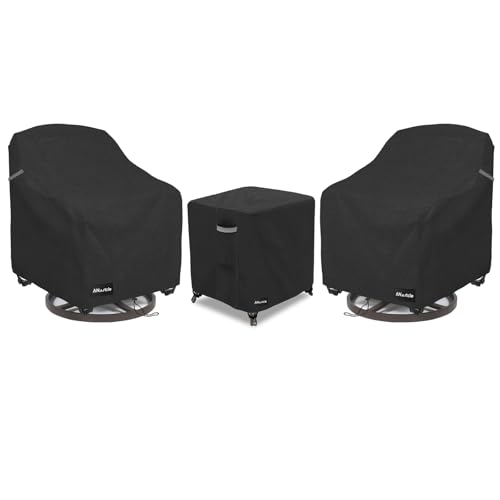 Image of ANartcle 3 Pieces Patio Bistro Sets Cover,600D Waterproof Heavy Duty Patio Furniture Covers,Includes 2 Outdoor Swivel Chair Covers and 1 Patio Wicker Side Table Cover(Black)