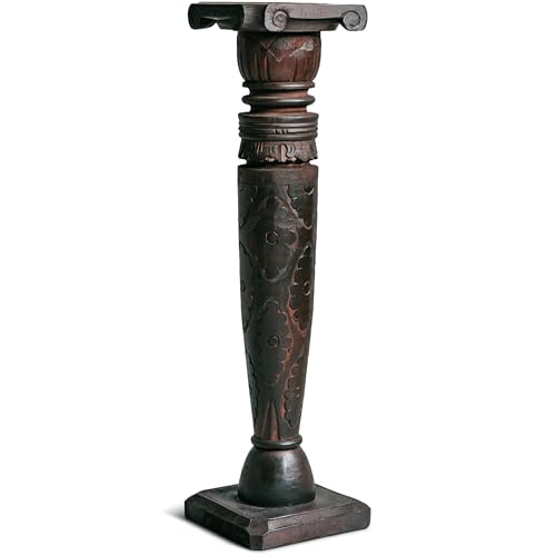 Livasia colonne en bois de Bali avec motif antique, fait main et durable, support pot, colonne décorative, piédestal, marron (80 cm)