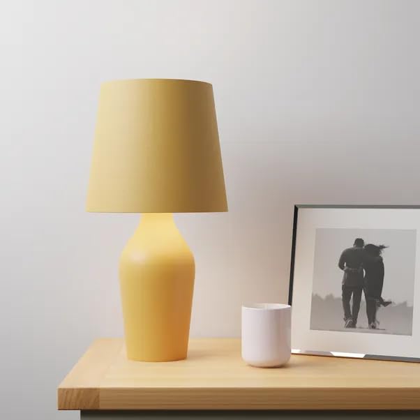 New Stoneware Ceramic Table Lamp with Smooth Matte Glazed Finish – Stylish Modern Design, in-Line Switch, E14 Cap – Ideal for Living Room, Bedroom & Hallway M-03 (Ochre)