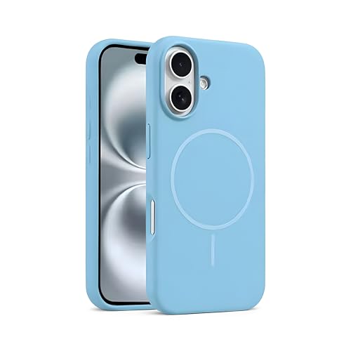 İphone 16 ile Uyumlu Kadife İç Yüzeyli Premium Silikon Kılıf MagSafe ile Uyumlu Kablosuz Şarj Destekli Darbe Emici Yumuşak Dokulu Koruma Tasarımlı Telefon Kılıfı Bebek Mavisi
