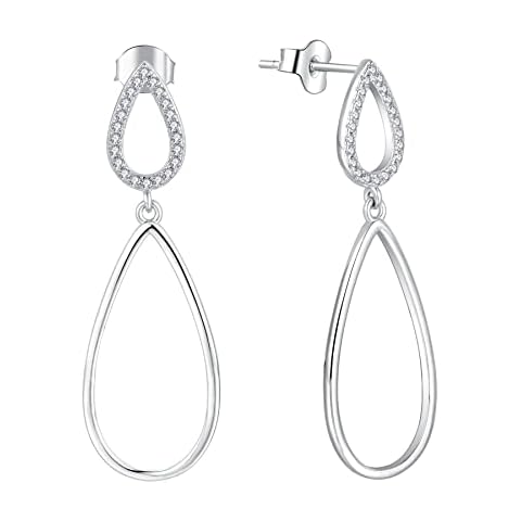 JO WISDOM Women Earrings,925 Sterling Silver Teardrop Dangle & Drop Earrings with 3A Cubic Zirconia Cover