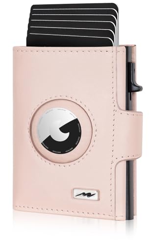 Marc Peter® Washington Powder Nappa Leder Push Air Slim Wallet | Airtag Geldbörse mit XL Münzfach | RFID Schutz Kleines kartenetui Mini Portmonee