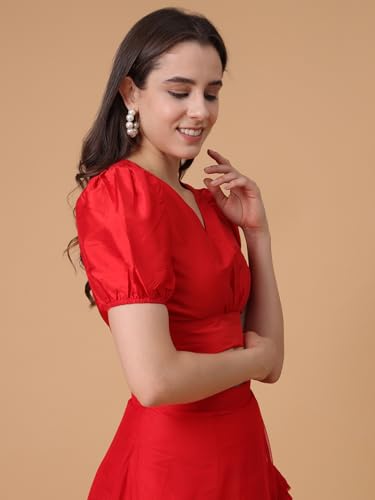 Image of Frolic Rolic Premium Silk V-Neck Blouse Readymade Saree Blouse - Designer Puff Sleeve Blouse for Wedding