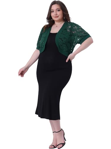 Image of Agnes Orinda Plus Size Cropped Cardigans for Women Open Front Short Sleeve Floral Lace Sheer Bolero Shrugs for Dresses