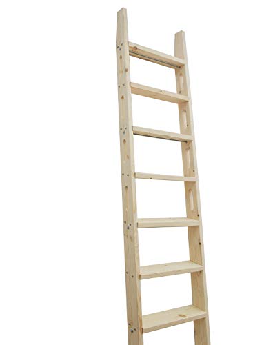 Diyhd 96 Inch Knotty Pine Wood Sliding Library Ladder Rolling Ladder thumb #5