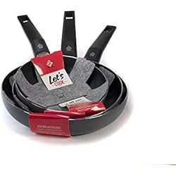 Cacerolas De Piedra Volcanica Juego de 3 sartenes antiadherentes con diámetro de 20-24-28 cm | Sartenes de inducción Home | Cacerolas antiadherentes aptas para inducción, gas, placa eléctrica