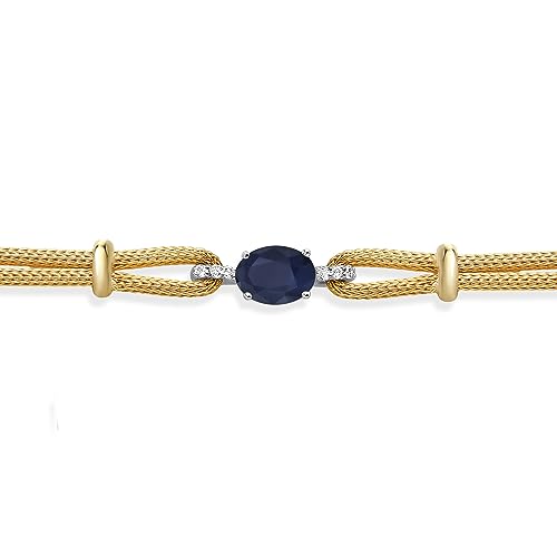 Gem Stone King 925 2 Tone Sterling Silver Blue Sapphire and White Lab Grown Diamond Bracelet For Women (1.84 Cttw, Gemstone Birthstone, Oval 8X6MM, 6.5/7/7.5 Inches, Made In Italy)2