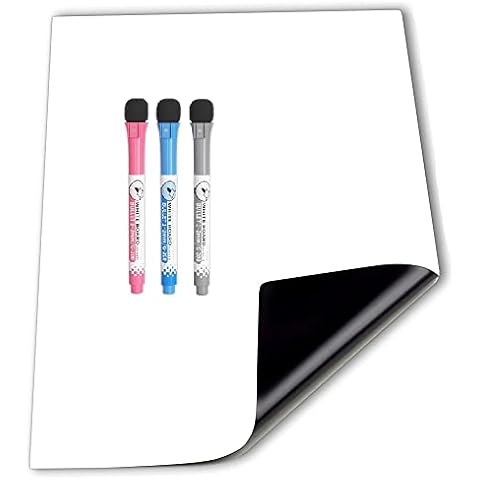 Magnetic Small Whiteboard Sheet for Fridge, 12“ x 8” Mini Dry Erase White Board for Home as Notice Board, Easy Clean Family Weekly Meal Planner on Kitchen with 3 Markers for Any Size Refrigerator Cover