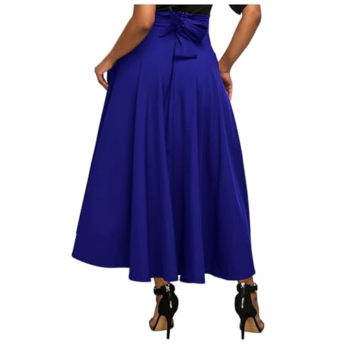 Maxi Skirts for Women High Waisted Side Slit Belted Pocket Midi Length Retro Casual Boho Flowy Skirt Layered Design2