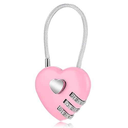 lucchetto armadietto lucchetto combinazione lucchetto armadietto palestra lucchetto armadietto combinazione,1 Pezzi Lucchetto Combinazione a 3 Cifre Lungo,Lucchetto a cuore(Rosa)