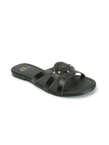 Image of Carlton London women's Textured Comfortable Fashionable Slip On Flat Sandals