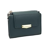 AdiStylinno Small Wallet, Soft Leather Bifold Card Holder Wallet for Women, Fashion Compact Purse with ID Window Zip Pocket (Blue)