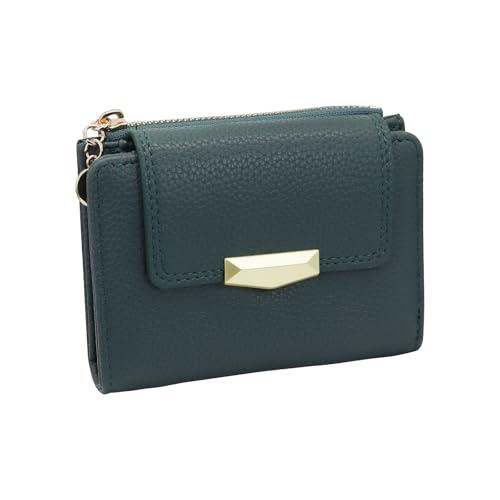 AdiStylinno Small Wallet, Soft Leather Bifold Card Holder Wallet for Women, Fashion Compact Purse with ID Window Zip Pocket (Blue)