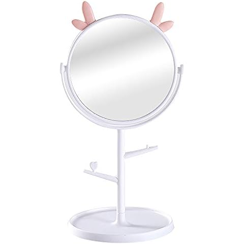 WWWRL Female Dormitory Desktop Beauty Mirror HD Desktop Makeup Mirror Living Quarters Household Portable Glass Mirror Cute With Antlers Vanity Mirror 360 Rotation With Storage Cover