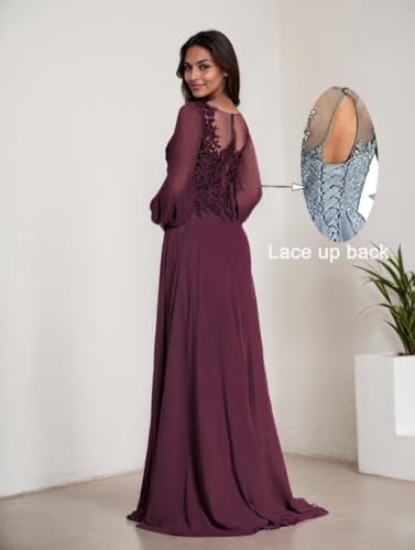 Mother of The Bride Dresses for Wedding Long Sleeve Lace Applique A Line Long Chiffon Formal Evening Party Gown2