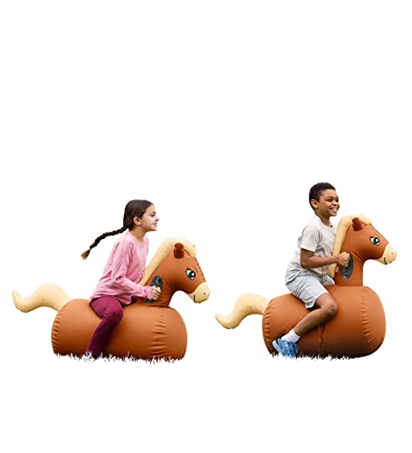 HearthSong Inflatable Ride-On Hop 'n Go Horses for Kids' Active Play, Set of 2, with Handles and Weighted Bottoms