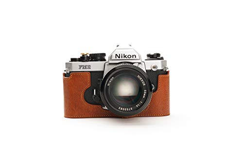 Zakao   Funda para cámara Nikon FM2, hecha a mano, piel auténtica, media cámara, funda para Nikon FM2 con correa de mano (LavaBrown)
