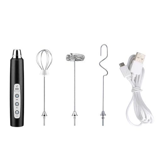 Mousseur à lait électrique portatif - Mélangeur à boisson à 3 vitesses - 3 têtes de fouet - Rechargeable par USB - Batterie de 1500 mAh - Voyant lumineux - Avec support - 2,9 x 2,9 x 32 cm