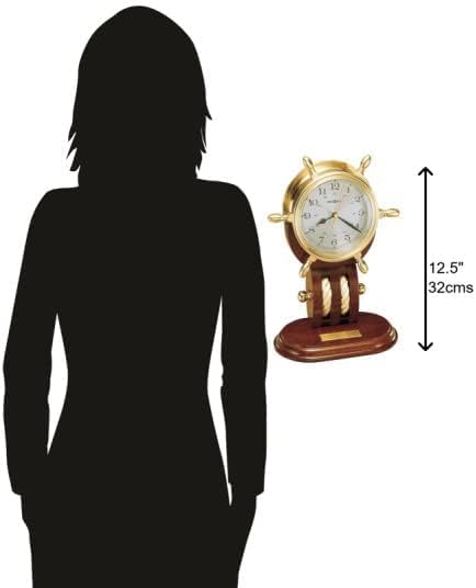 Howard Miller Caldwell Table Clock II – Weather & Maritime Ship’s Wheel Decor, Mahogany Base, Quartz Movement