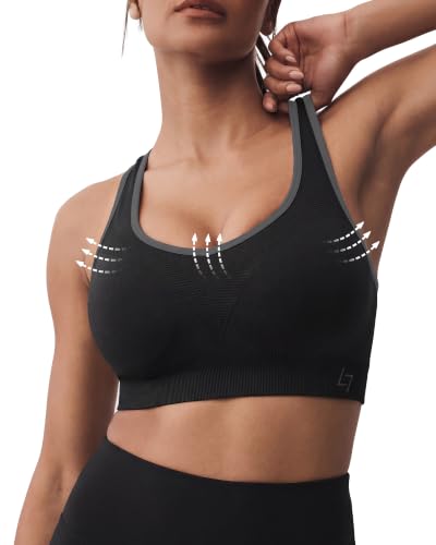 Image of FITTIN Supportive Sports Bras for Women: Padded Racerback for Yoga Workout | Full Coverage No Bounce Zero-Pressure Comfort Wide Strap Seamless for Pilates Gym - for C-DDD Cups Plus Size Large Bust Women