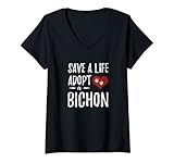 Femme Adoptez un bichon - Cadeau humoristique pour maman T-Shirt avec Col en V