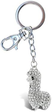 Aqua79 Llama Keychain - Silver 3D Sparkling Charm Rhinestones Fashionable Stylish Metal Alloy Durable Key Ring Bling Crystal Jewelry Accessory With Clasp