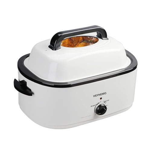 Electric Roaster Oven, 22Qt Roaster Pan, Turkey Roaster Electric, Roaster Oven Buffet, Selfbasting Lid, Removable Pan, Full-Range Temperature Control Cool-Touch Handles, White