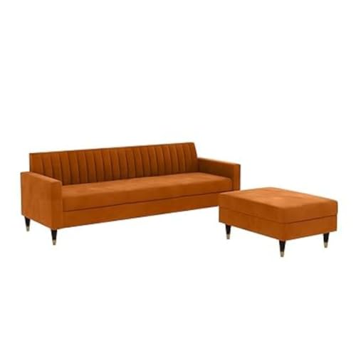 Image of 4 Seater Sofa Set with Two Cushions Perfect for Home Office Guests Living Room (Orange, 4 Seater)