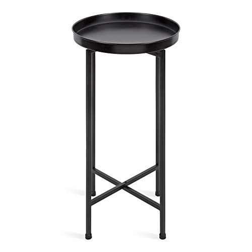 Image of Kate and Laurel Celia Round Metal Foldable Accent Table with Tray Top, Black