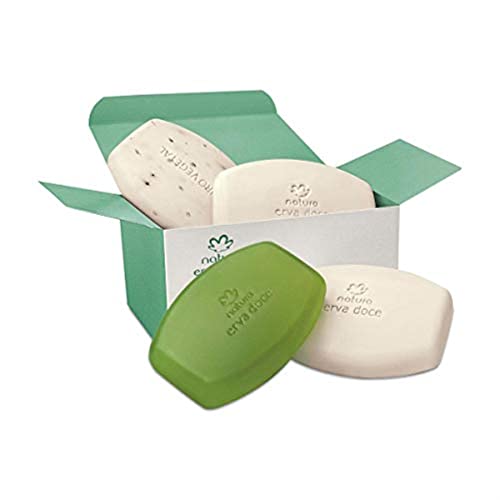 Linha Erva Doce Natura - Sabonete em Barra Sortido Puro Vegetal Erva Doce: Cremoso (2 x 90 Gr), Glicerinado (1 x 90 Gr), Esfoliante (1 x 90 Gr) - (Natura Fennel Collection - Fennel Vegetable Assorted Bar Soap: Creamy (2 x Net 3.2 Oz), Glycerin (1 x Net 3.2 Oz), Exfoliant (1 x Net 3.2 Oz))