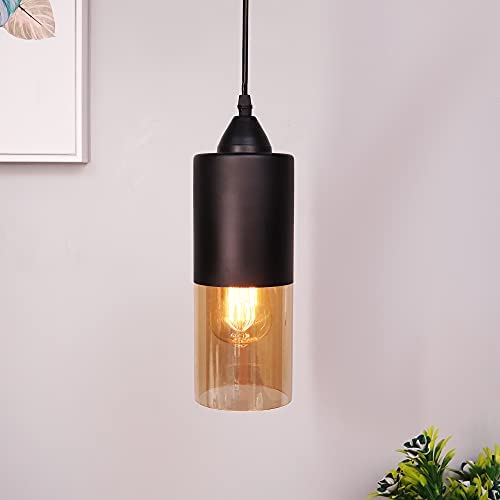 Homesake Modern Pendant Light, LED Edison Bulb, Glass Hanging Lamp, Stylish Ceiling Fixture, Contemporary Home Decor, Living Room, Dining Room, Bedroom, Kitchen, Warm White, Indoor Lighting (Black) - Image 5 thumbnail