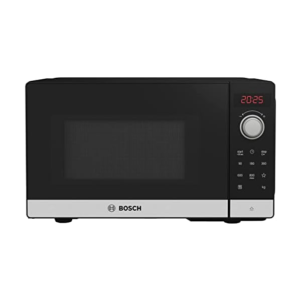 Bosch FFL023MS2 Serie 2 Mikrowelle, 26 x 44 cm, 800 W, Drehteller 27 cm, Türanschlag Links, AutoPilot 7 7 Automatikprogramme, Reinigungsunterstützung, LED-Touchdisplay, Edelstahl