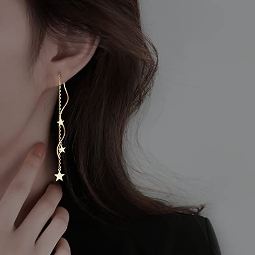 SLUYNZ Sterling Silver Stars Dangle Earrings Chain for Women Teen Girls Curve Stars Dangle Earrings Long Threader2