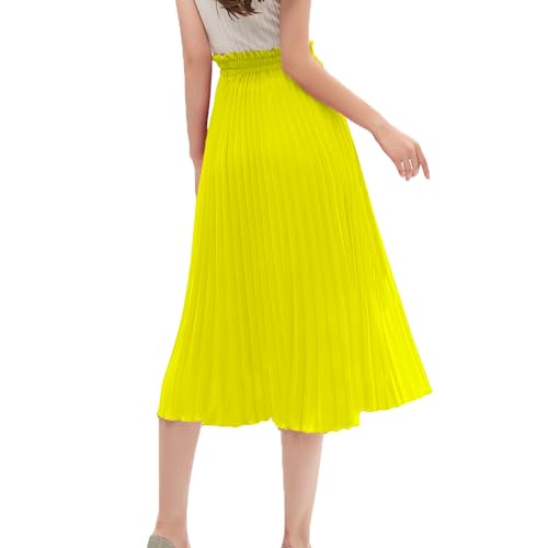 GOOBGS Women's Pleated A-Line High Waist Swing Flare Midi Skirt4