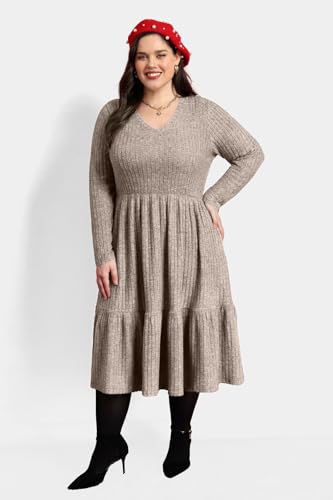 Image of RITERA Plus Size Dresses for Curvy Women Summer Spring Womens Dress V Neck Short Sleeve Casual Dress with Pockets XL-5XL