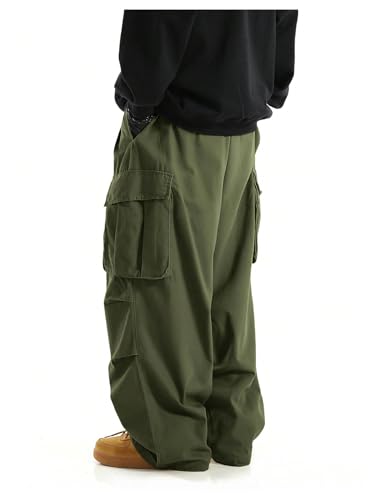 OYOANGLE Men's Drawstring Elastic Waist Flap Pockets Streetwear Baggy Cargo Pants Joggers Hiking Trousers2