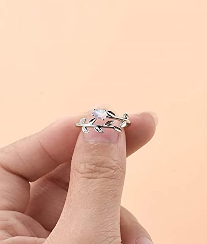 Leaf Ring 925 Sterling Silver Opal Ring Finger Adjustable Open Ring for Women Girl