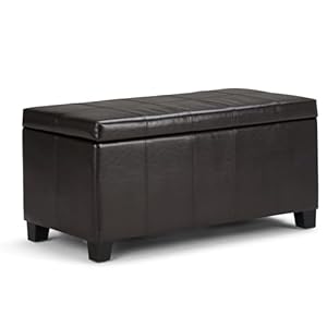 SIMPLIHOME Dover 36 inch Wide Contemporary Rectangle Storage Ottoman Bench in Tanners Brown Vegan Faux Leather, Assembled, For the Living Room, Entryway and Family Room