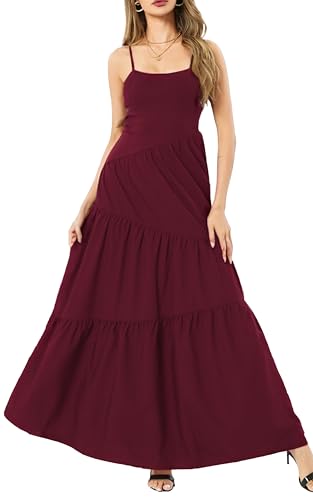 Image of Women's Summer Flowy Tiered Maxi Dress Elegant Spaghetti Strap with Ruffled Skirt Beach Vacations Parties