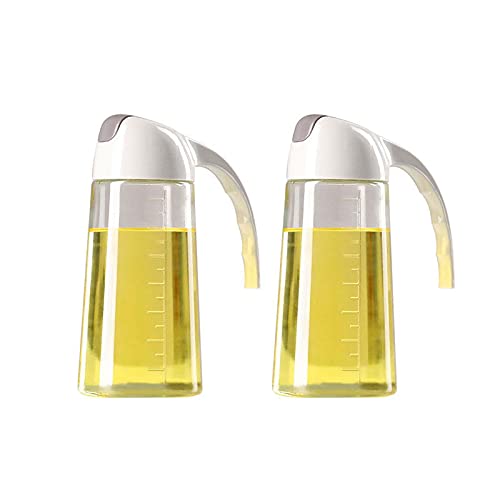 Auto Flip Olive Oil Dispenser Bottle,21 oz Leakproof Condiment Container With Automatic Cap and Stopper,Non-Drip Spout,Non-Slip Handle for Kitchen Cooking Brown,2 Pack (600ml)
