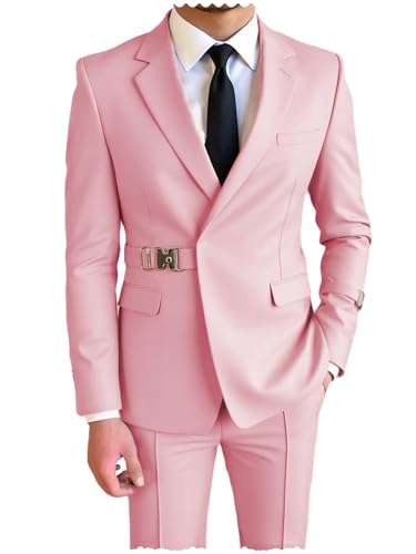 Mens Suit 2 Piece Slim Fit Suit for Wedding Tuxedo with Metal Clasp for Business Prom Party