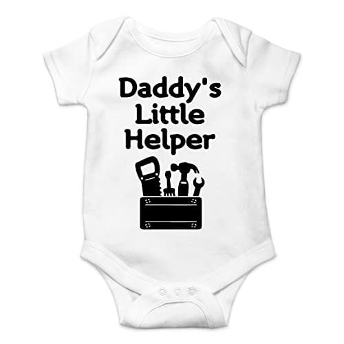 AW Fashions Daddy’s Little Helper Baby Bodysuit Funny Adorable Newborn Outfit Unisex Cute Infant Romper (12 Months, White)